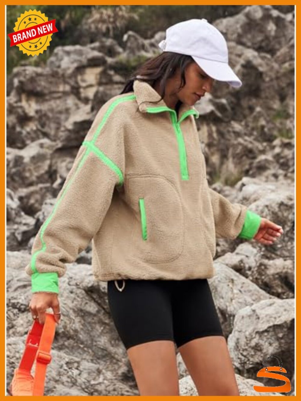 Womens Sherpa Fleece Quarter Zip Pullover Oversized Sweatshirt - Picture 3 of 6